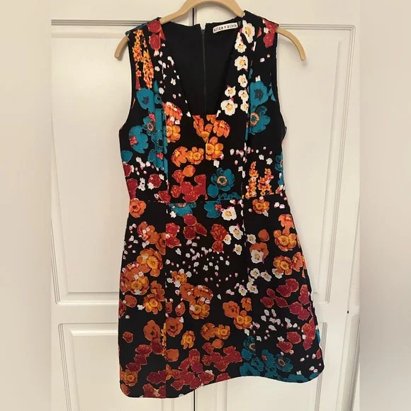 alice and olivia black floral dress The Linen A-Line Midi Dress main image 1